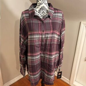 NWT Women's Dickies Plaid Flannel Long Sleeve Shirt Size 3XL Button Up